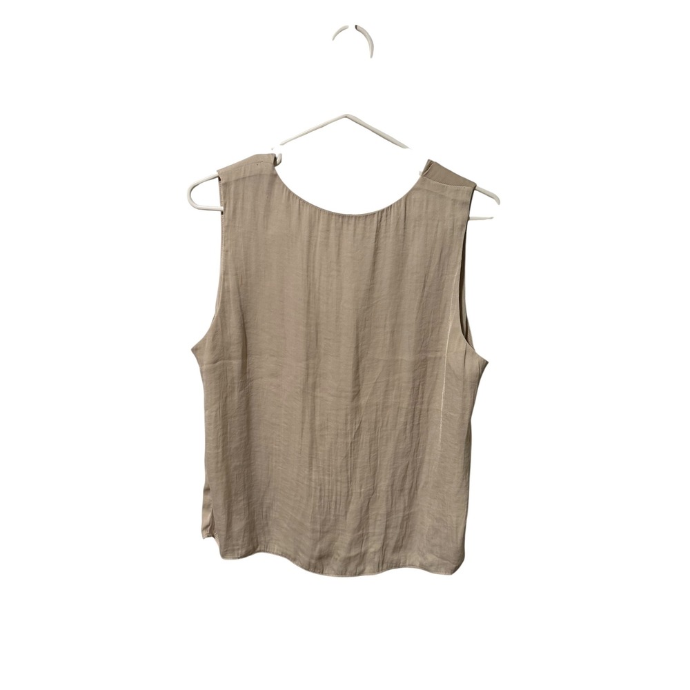 Naked Zebra Size Large Tan Beige V-Neck Sleeveless Blouse Back Cutout - Picture 2 of 4